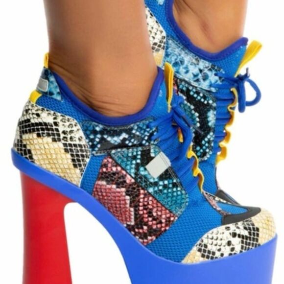 Vibrant Blue and Yellow Platform Sneakers - Picture 2 of 7